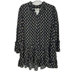 PPLA Womens‎ Black Floral Short Tiered Ruffled Long Sleeve Tunic Dress Size M